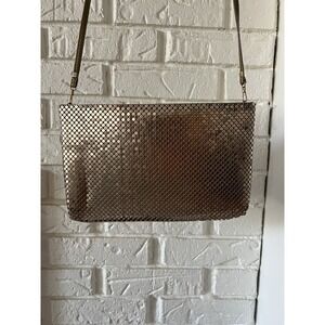 Vintage Whiting & Davis Gold‎ Metal Mesh Small Evening Purse Leather Strap